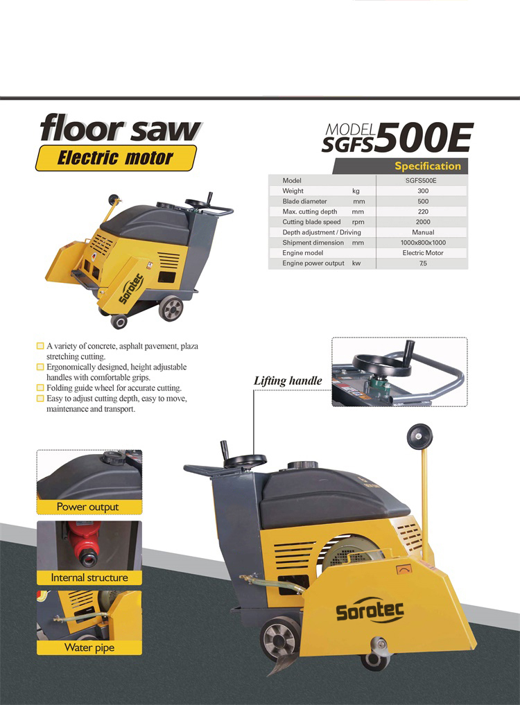 Electrical motor floor saw 500mm blade diameter